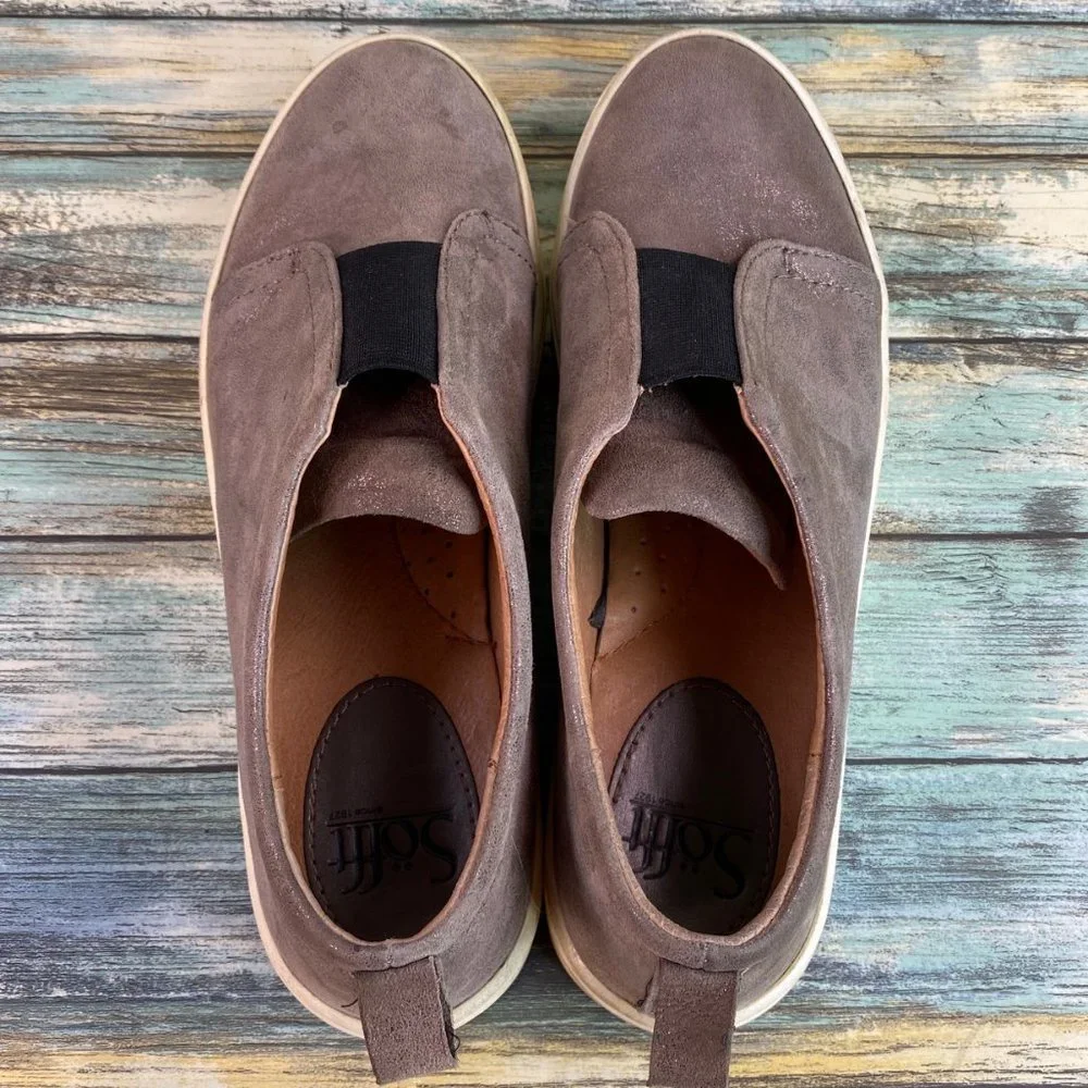 Sofft Loafers Metallic Gray Leather Slip On Shoes Lightweight Flats Womens 6.5M